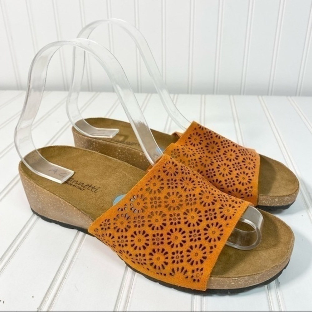 A. Giannetti Perforated Slip onSandals Size 6.5 Orange Suede